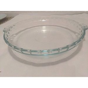 VINTAGE PYREX PIE DISH NUMBER 229 CLEAR GLASS FLUTED HANDLES 9.5 INCH COOKWARE